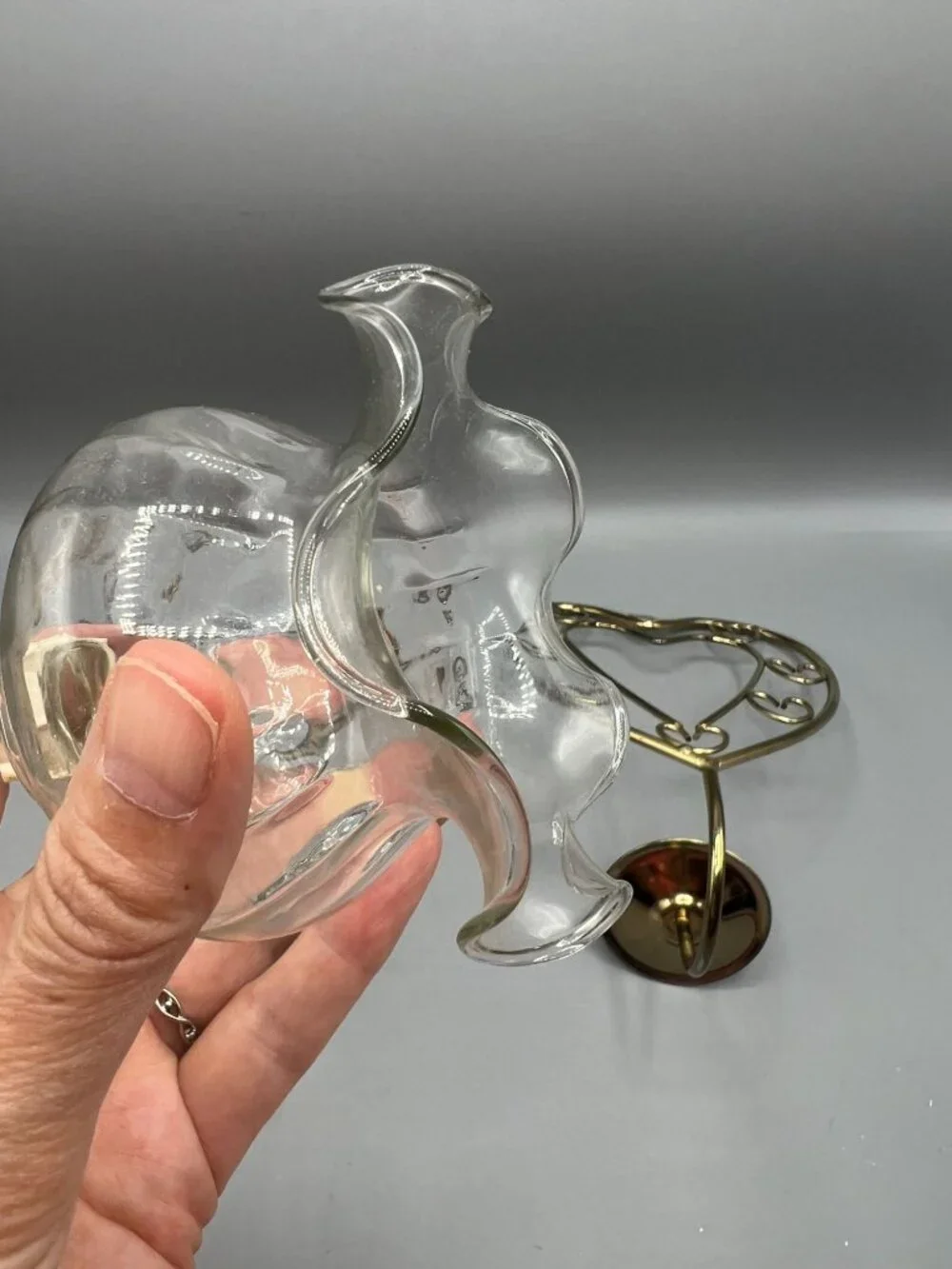 2 Homco Heart-Shaped Brass Wall Candle Holders Ruffled Votive Glass Shades Set